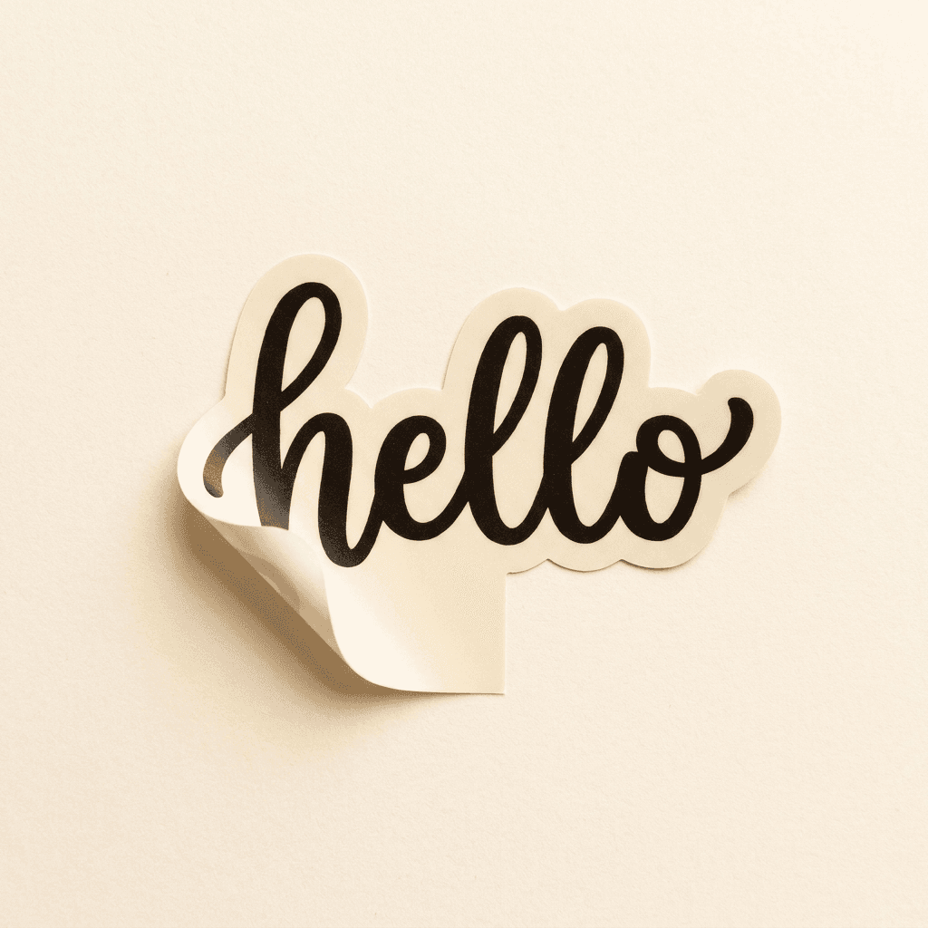 Matte cream "hello" hand-lettered sticker